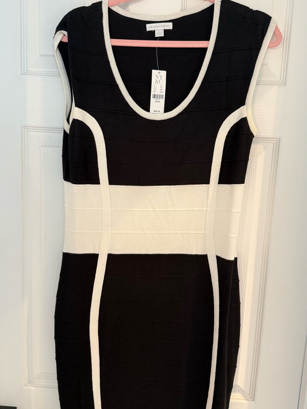 New York & Company Black and White Sleeveless Midi Sheath Dress